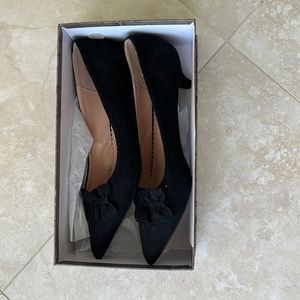 Jeffrey Campbell, black, suede, kitten heel shoes size 11. Black with ruffle.